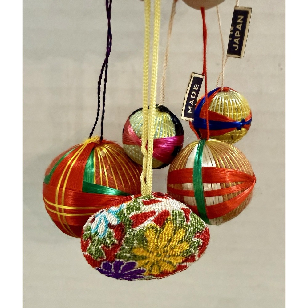 Vintage Japanese Princess Kokeshi Temari Ball Ornaments Lot Made in Japan Boxes
